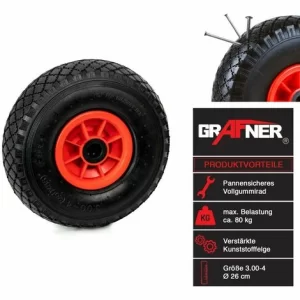 Grafner® Sackkarrenrad Bollerwagenrad 3.00-4 PU Vollgummibereifung FlatFree Kunststoff Felge 9