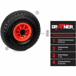 Grafner® Sackkarrenrad Bollerwagenrad 3.00-4 PU Vollgummibereifung FlatFree Kunststoff Felge 13