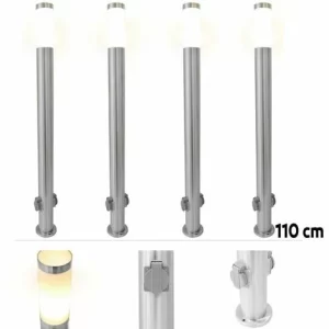 Grafner® Edelstahl Wegleuchte Mit 2 Außensteckdosen Gartenlampe 110 Cm 4er Set 9