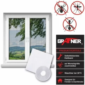 Grafner® Insektenschutz Fliegengitter Fenster 100x100cm Mit Klettband IS10906 Weiß 9