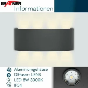 Grafner® LED Aluminium Wandlampe Up Down Außenleuchte Innenleuchte Modern WL10951 9