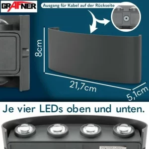 Grafner® LED Aluminium Wandlampe Up Down Außenleuchte Innenleuchte Modern WL10951 15