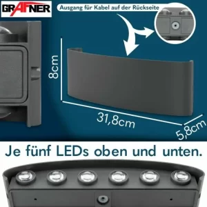 Grafner® LED Aluminium Wandlampe Up Down Außenleuchte Innenleuchte Modern WL10952 15