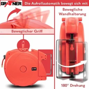 Grafner® Automatik Schlauchtrommel 20m Druckluft Schlauch Aufroller AS10932 15