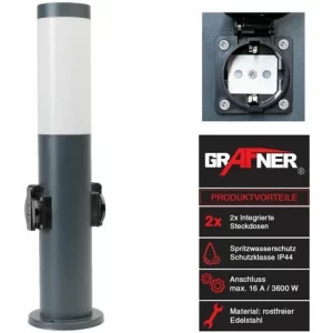 Grafner® Wegleuchte Mit 2 Außensteckdosen Anthrazit Gartenlampe 45 Cm 9