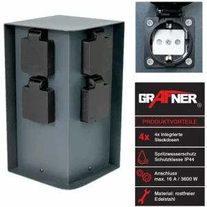 Grafner® Steckdosensäule Anthrazit Mit 4 Außensteckdosen Edelstahl Gartensteckdose Energiesäule AS10 9