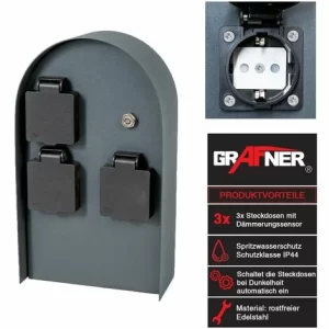 Grafner® Steckdosensäule Anthrazit Mit Dämmerungssensor Edelstahl Gartensteckdose Energiesäule 9