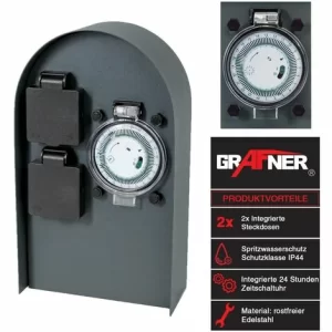 Grafner® Edelstahl Steckdosensäule Mit Timer 2 Außensteckdosen Anthrazit Gartensteckdose 9