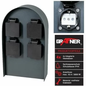 Grafner® Steckdosensäule Mit 4 Außensteckdosen Edelstahl Gartensteckdose Energiesäule 9