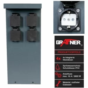 Grafner® Steckdosensäule Mit 4 Außensteckdosen Edelstahl Gartensteckdose Energiesäule 9