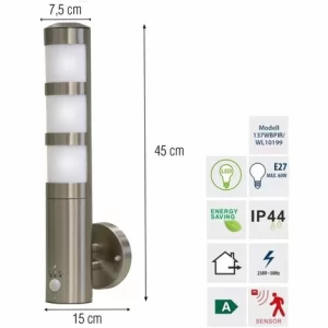 Grafner® Edelstahl Wandlampe Mit Bewegungsmelder 137WBPIR Wandleuchte Außen 9