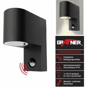 Grafner® Aluminium Wandlampe Mit Bewegungsmelder 37WBPIR Wandleuchte Lichtschein Down/Unten Schwarz 9